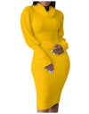 Long-Sleeve Elegant Slim High Neck Solid Cotton Dress - Fashion Damsel