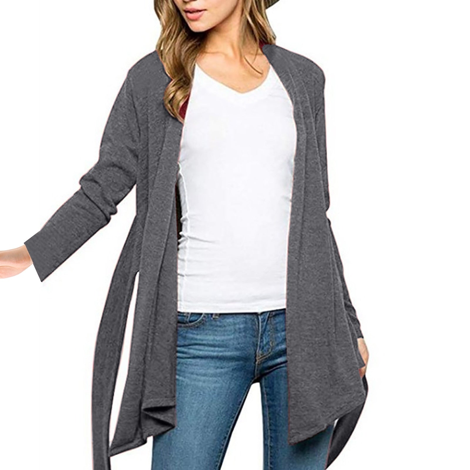 Long Sleeve Drawstring Cardigan - Fashion Damsel
