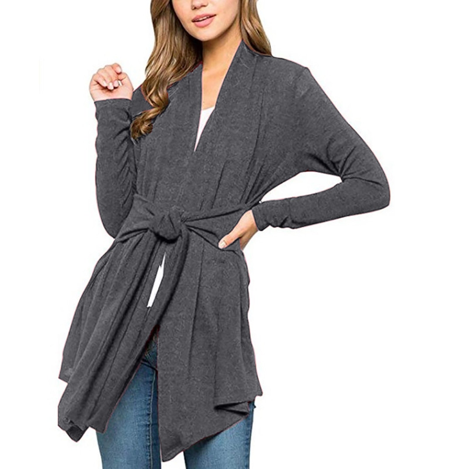 Long Sleeve Drawstring Cardigan - Fashion Damsel