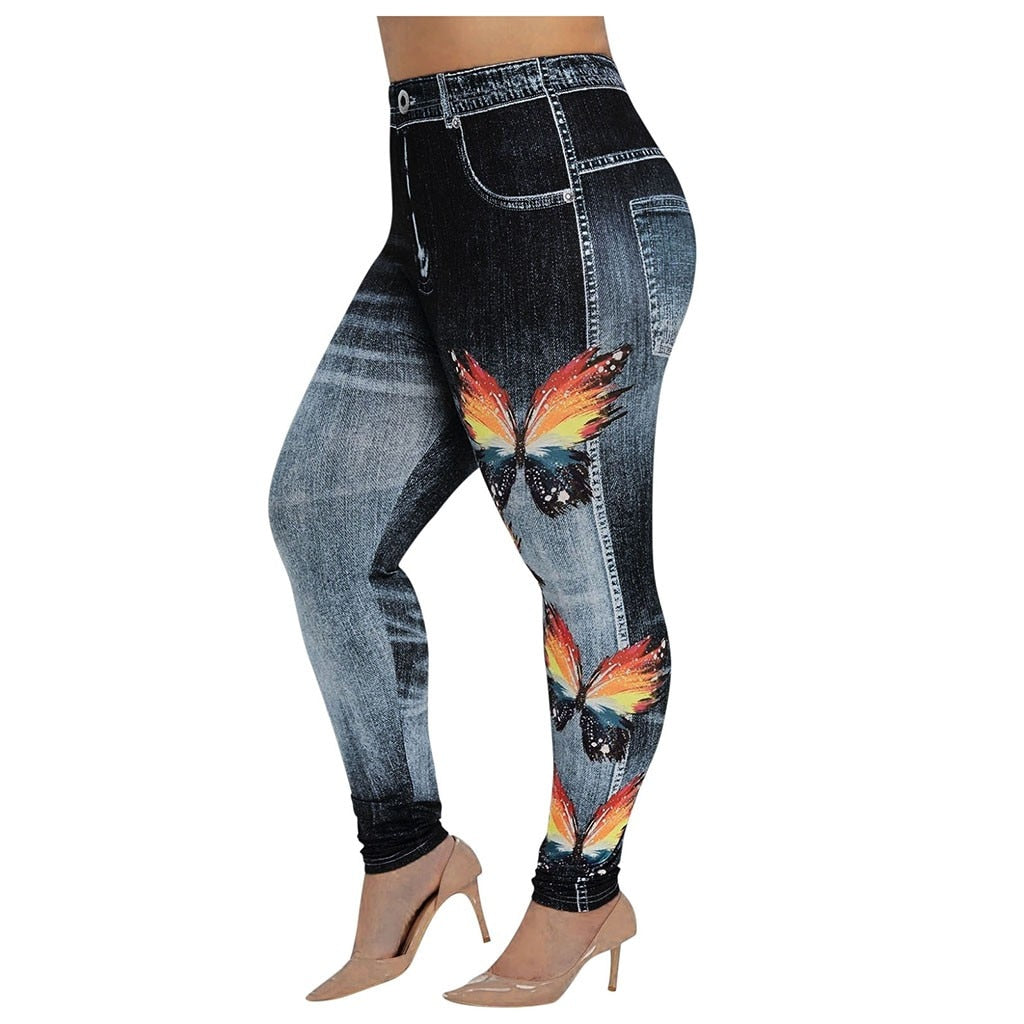 Women's Plus Size Casual Imitation Cowboy Leggings - Fashion Damsel