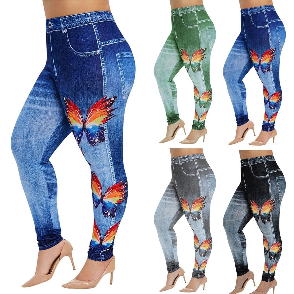 Women's Plus Size Casual Imitation Cowboy Leggings - Fashion Damsel