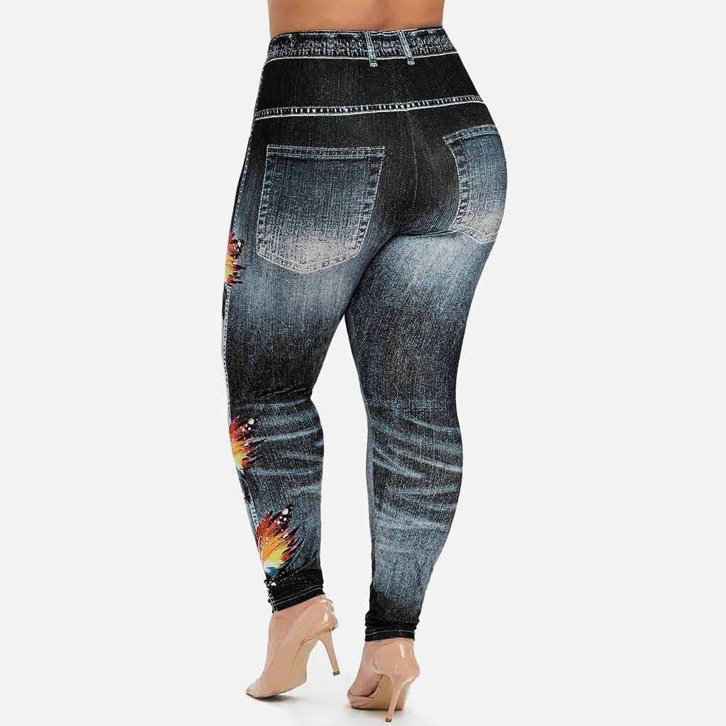 Women's Plus Size Casual Imitation Cowboy Leggings - Fashion Damsel
