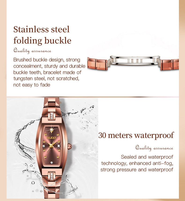OLEVS Luxury Quartz Tungsten Steel Elegant Design Wristwatch