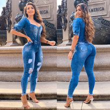 Cargar imagen en el visor de la galería, Button Square Neck Denim Jumpsuit - Fashion Damsel
