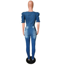 将图片加载到图库查看器，Button Square Neck Denim Jumpsuit - Fashion Damsel
