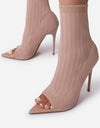 Ladies Tight Sock Peep Toe High Heel Ankle Boots