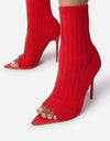 Ladies Tight Sock Peep Toe High Heel Ankle Boots