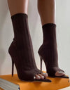 Ladies Tight Sock Peep Toe High Heel Ankle Boots