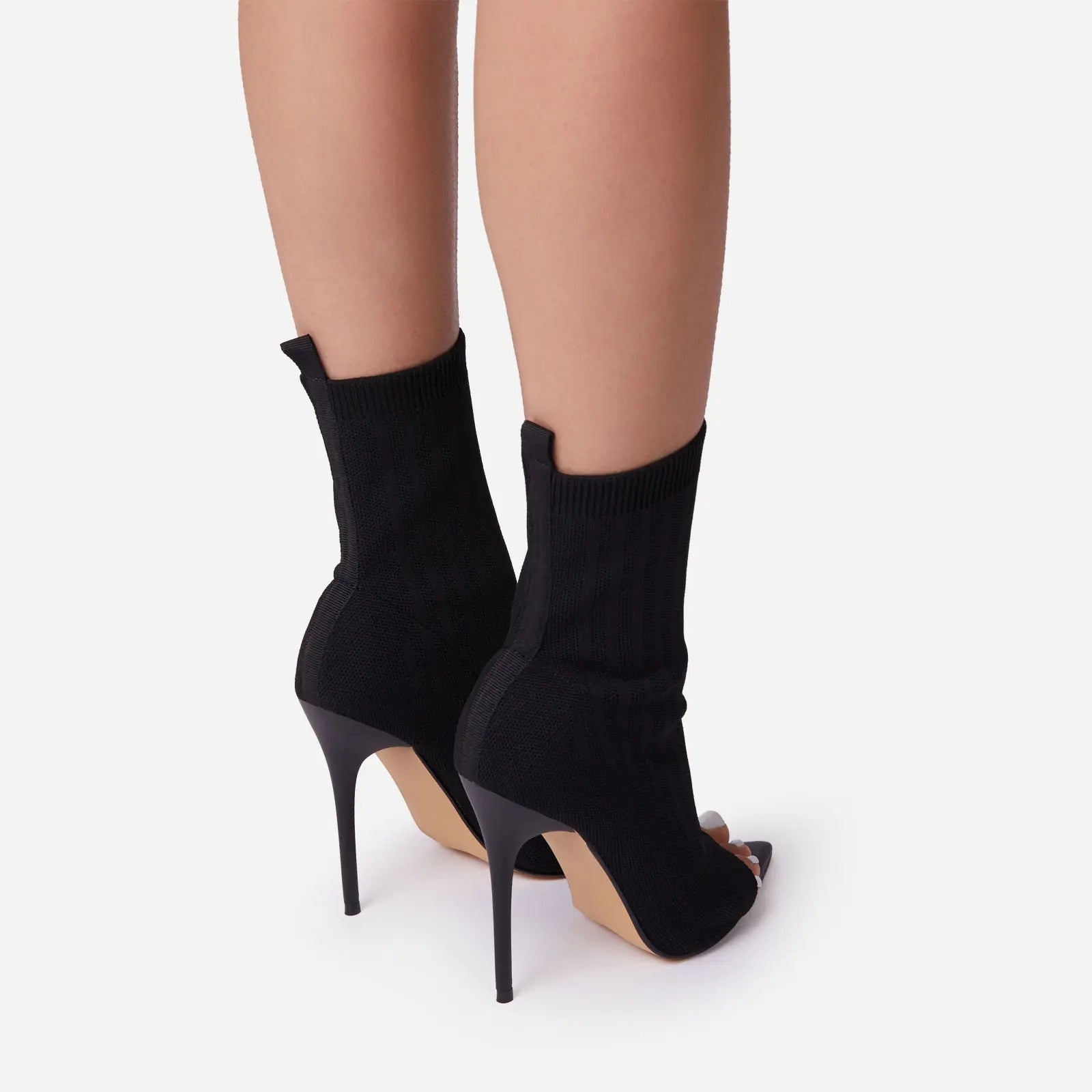 Ladies Tight Sock Peep Toe High Heel Ankle Boots