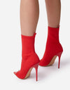 Ladies Tight Sock Peep Toe High Heel Ankle Boots