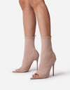 Ladies Tight Sock Peep Toe High Heel Ankle Boots