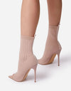 Ladies Tight Sock Peep Toe High Heel Ankle Boots