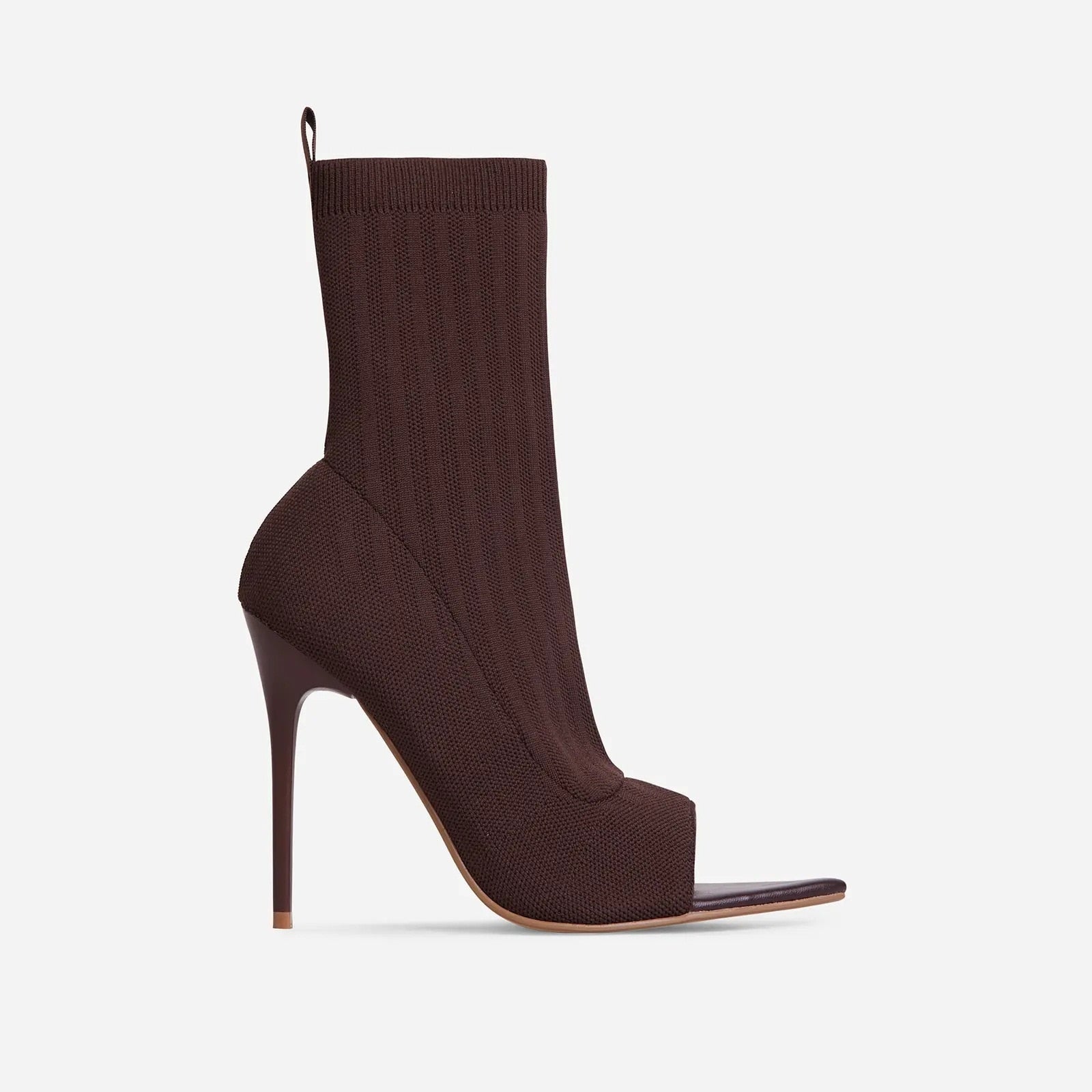 Ladies Tight Sock Peep Toe High Heel Ankle Boots