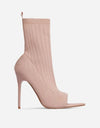 Ladies Tight Sock Peep Toe High Heel Ankle Boots