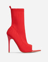 Ladies Tight Sock Peep Toe High Heel Ankle Boots