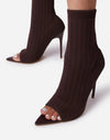Ladies Tight Sock Peep Toe High Heel Ankle Boots
