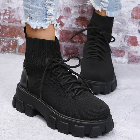 Platform Lace-Up Elastic Breathable Boots