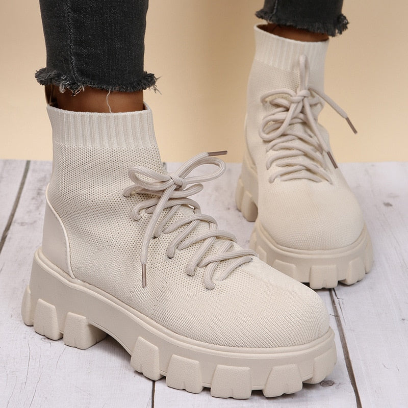 Platform Lace-Up Elastic Breathable Boots