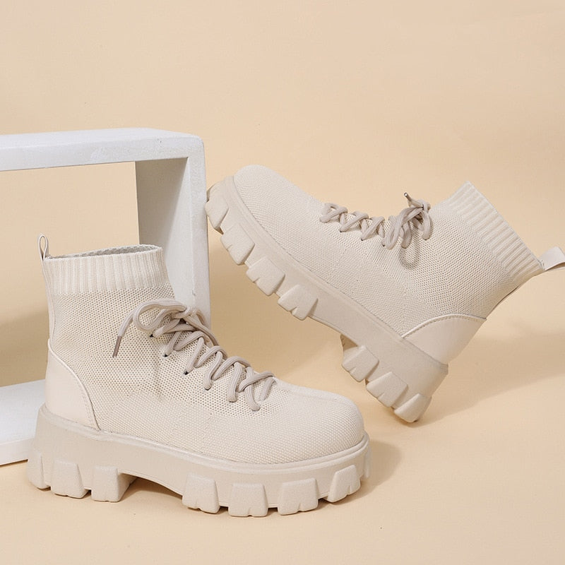 Platform Lace-Up Elastic Breathable Boots