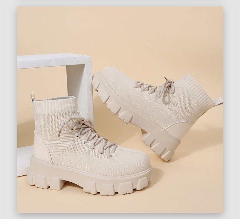 Platform Lace-Up Elastic Breathable Boots
