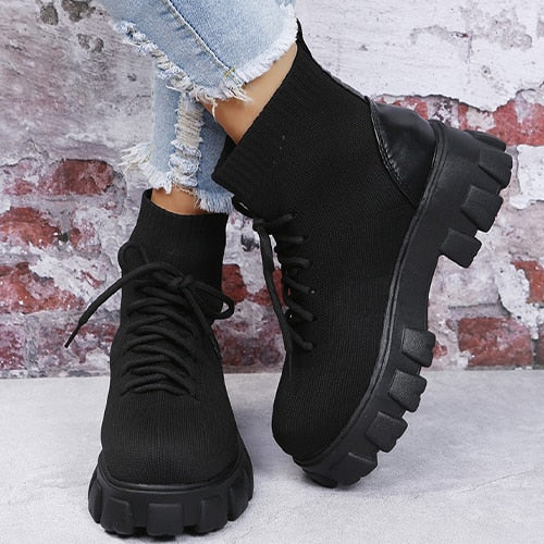Platform Lace-Up Elastic Breathable Boots