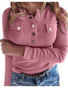 V-Neck Fashion Buttons Blouse Pullover