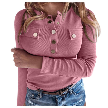 V-Neck Fashion Buttons Blouse Pullover