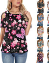 Flower Printed Short-Sleeved Off-The-Shoulder Blouse