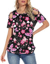 Flower Printed Short-Sleeved Off-The-Shoulder Blouse