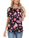Flower Printed Short-Sleeved Off-The-Shoulder Blouse