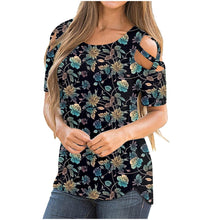 गैलरी व्यूवर में इमेज लोड करें, Flower Printed Short-Sleeved Off-The-Shoulder Blouse
