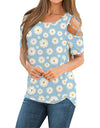Flower Printed Short-Sleeved Off-The-Shoulder Blouse