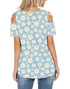Flower Printed Short-Sleeved Off-The-Shoulder Blouse