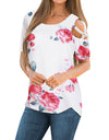 Flower Printed Short-Sleeved Off-The-Shoulder Blouse