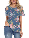 Flower Printed Short-Sleeved Off-The-Shoulder Blouse