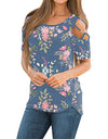 Flower Printed Short-Sleeved Off-The-Shoulder Blouse