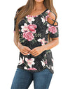Flower Printed Short-Sleeved Off-The-Shoulder Blouse