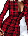 Red Plaid Long Sleeve Sheath V Neck Hip Pullover