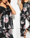 Ladies Sleeveless Black Lace Floral Nightwear Pajamas Set