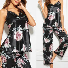 將圖片載入圖庫檢視器 Ladies Sleeveless Black Lace Floral Nightwear Pajamas Set
