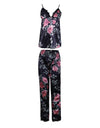 Ladies Sleeveless Black Lace Floral Nightwear Pajamas Set