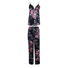 將圖片載入圖庫檢視器 Ladies Sleeveless Black Lace Floral Nightwear Pajamas Set
