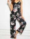 Ladies Sleeveless Black Lace Floral Nightwear Pajamas Set