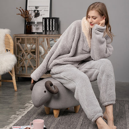 Winter Warm Velvet Purple Pajama Set for Women 100% Flannel