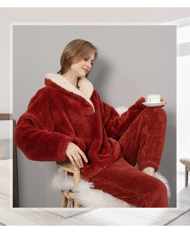 Winter Warm Velvet Purple Pajama Set for Women 100% Flannel