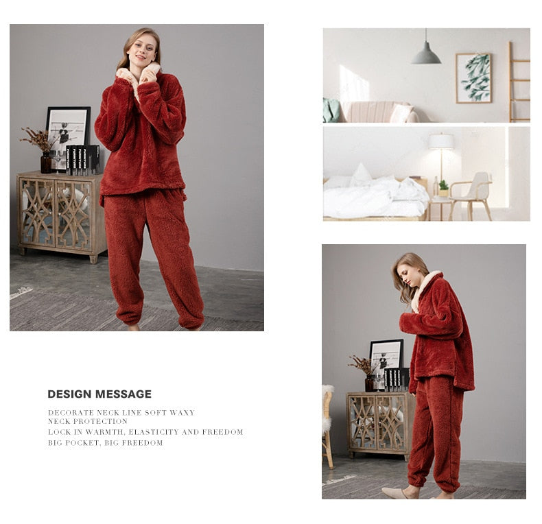 Winter Warm Velvet Purple Pajama Set for Women 100% Flannel