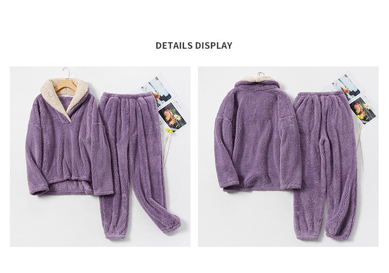 Winter Warm Velvet Purple Pajama Set for Women 100% Flannel