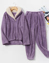 Winter Warm Velvet Purple Pajama Set for Women 100% Flannel