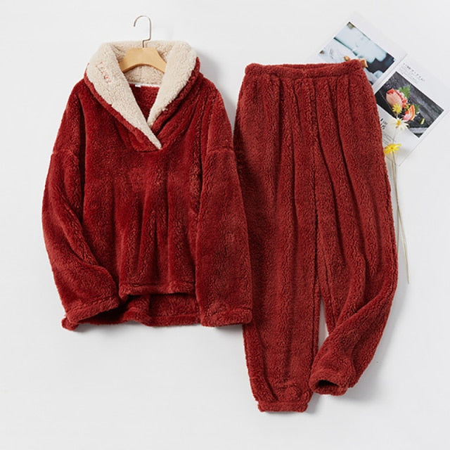 Winter Warm Velvet Purple Pajama Set for Women 100% Flannel