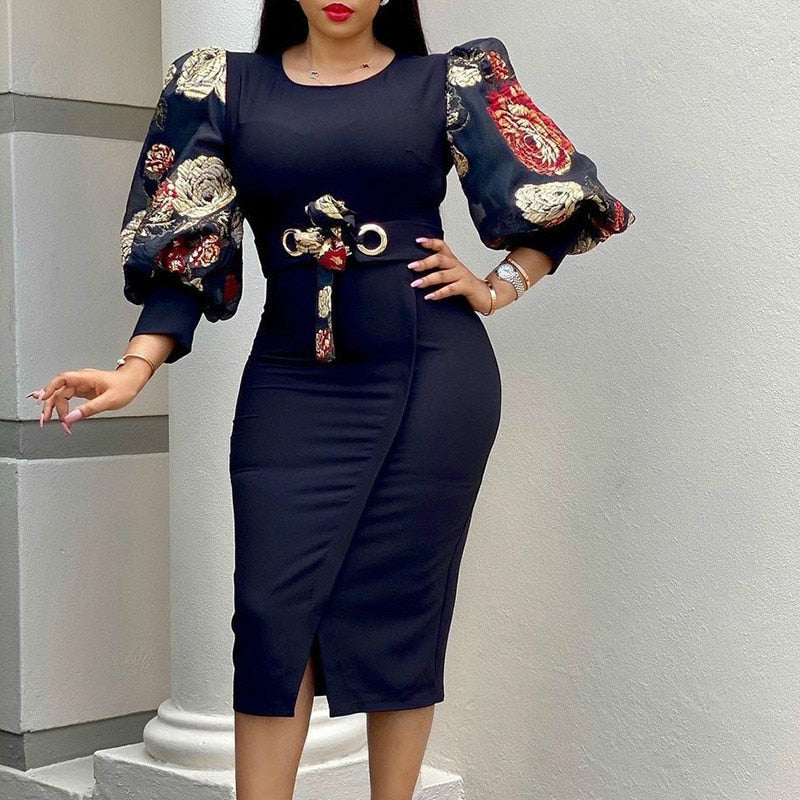 Elegant O Neck Three-Quarter High Waist Dress